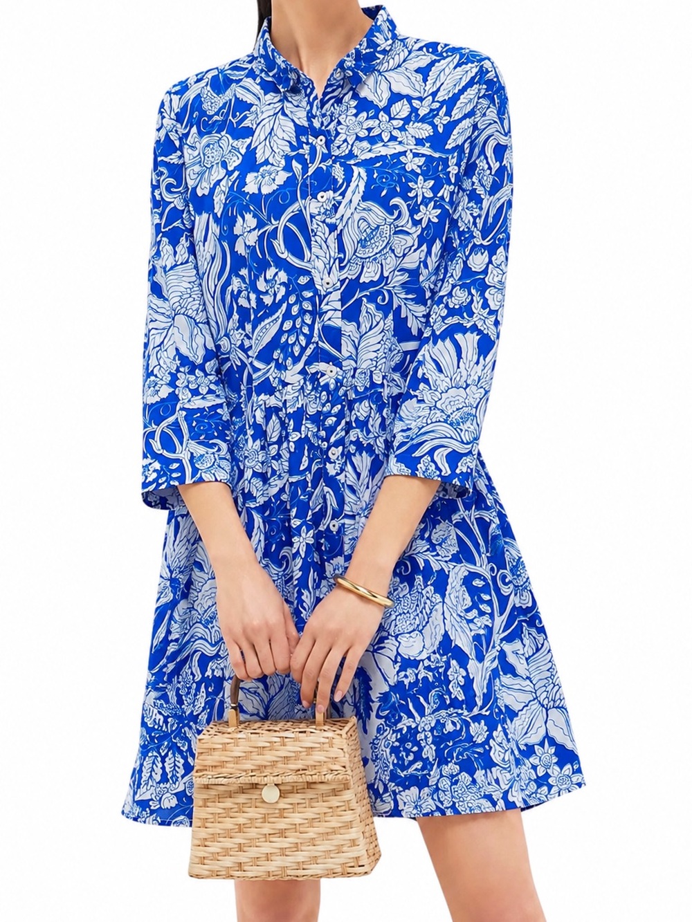 RO’S GARDEN Deauville Floral Laila Blue Short Dress Size Large